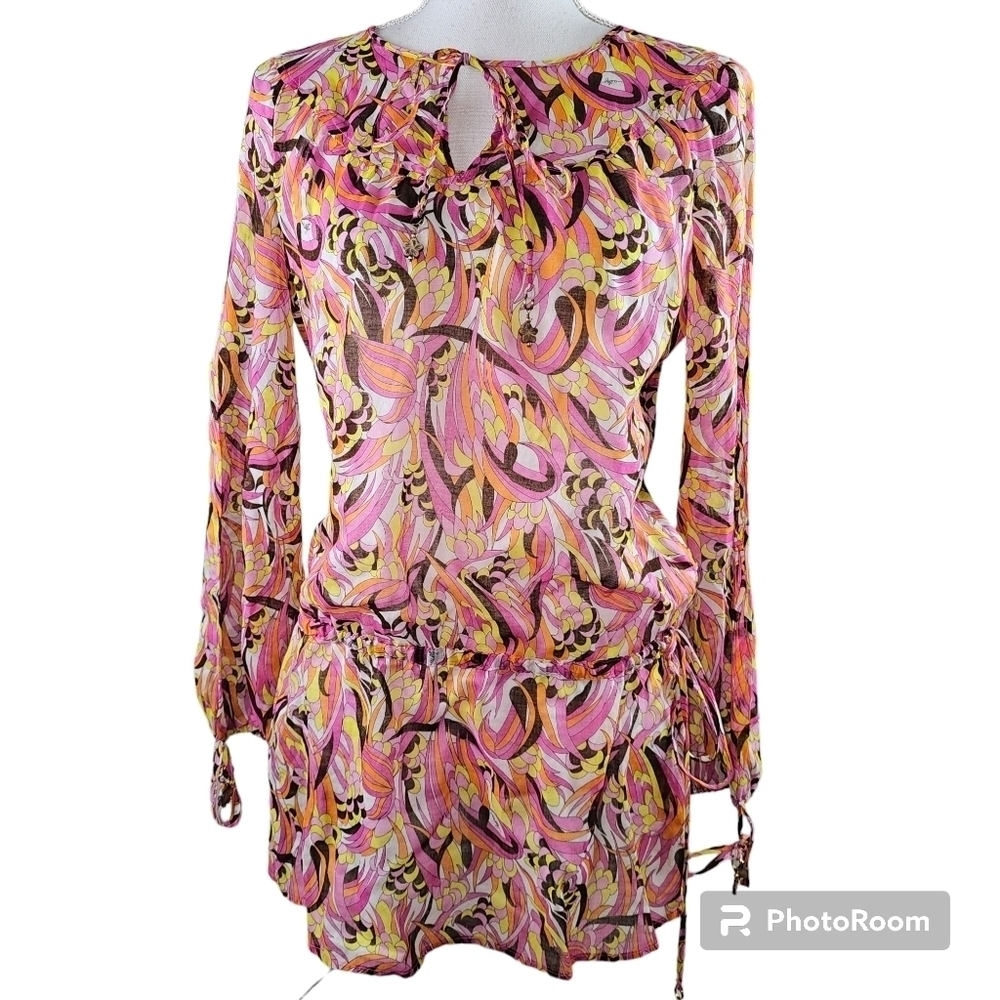 MILLY Cabana Semi Sheer Pastel Abstract Paisley Mini Dress Tunic in 8